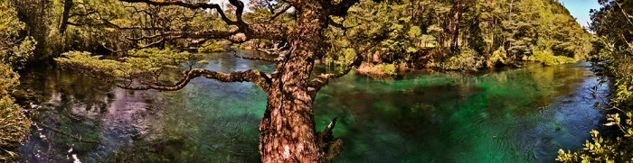 Magical Green River of Pucon in the lakes district of Chile, South America