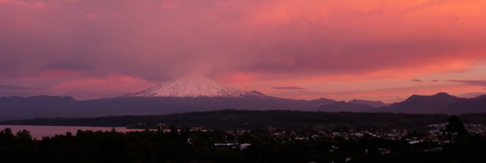 Volcano Sunset, Pucon in the Lakes District of Chile, South America