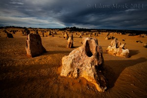 Limestone piers at the Pinnacles Desert in the town of Cervantes WA