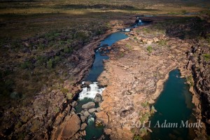 Lower Mitchell Falls in flood, as viewed from the air. Lower Mitchell Falls in flood, as viewed from the air.