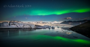 Aurora Borealis at Jokulsarlon Glacier Lagoon, Iceland