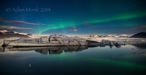 Aurora Borealis at Jokulsarlon Glacier Lagoon, Iceland