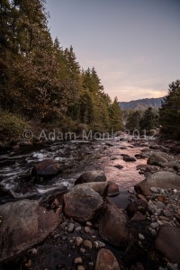 Wild Bhutanese river at twilight