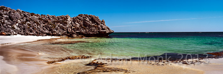Panoramic photographic image of Little Parakeet Bay, Rottnest Island.  Off the coast of Fremantle Western Australia